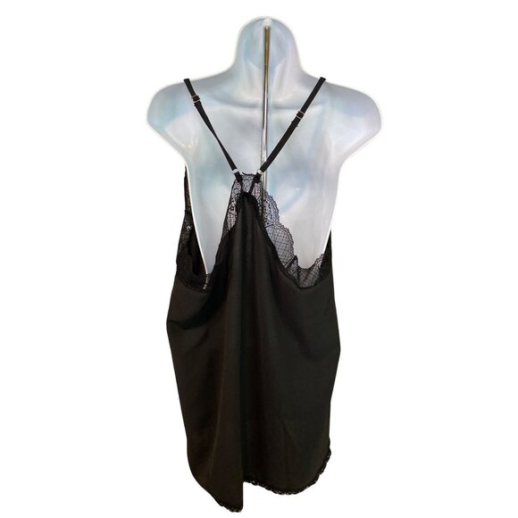 Womens Camisole Top Black Lace Trim V-Neck Adjustable Straps Whimsy Goth - Picture 2 of 6